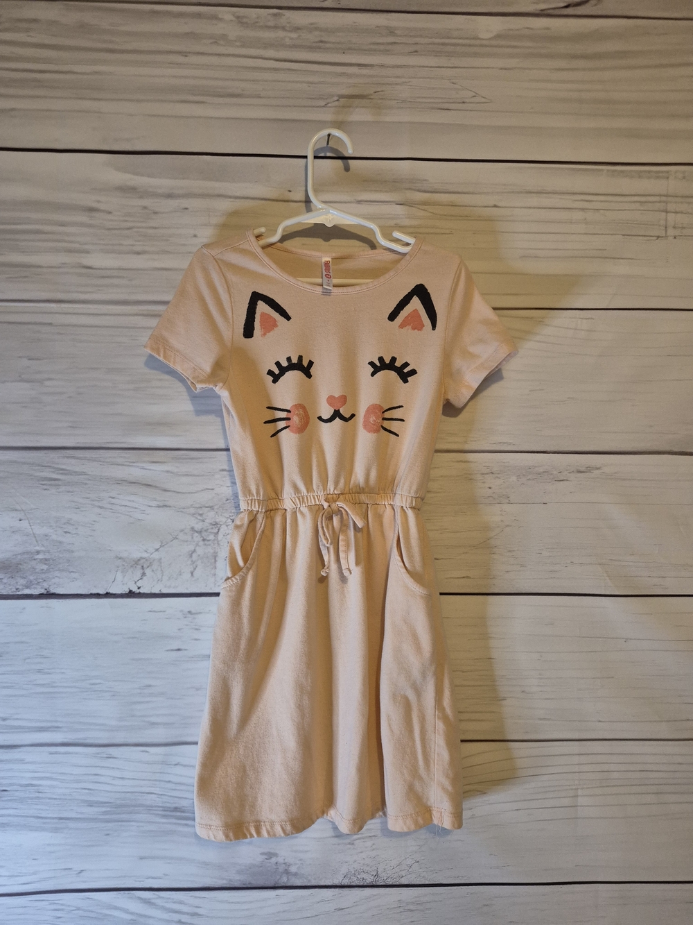 fabkids Peach Cat Face Drawstring Waist Knit Dress